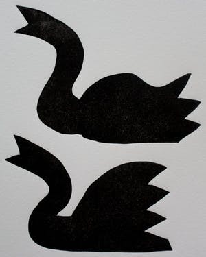 Klaas Gubbels - houtdruk: 2 zwanen - 1998 kopen? Bied vanaf 275!