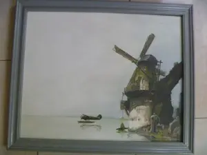 Peter Meuleners - Kalme zee met watervliegtuig , gesigneerd en ingelijsd kopen? Bied vanaf 35!