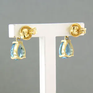 18k geel gouden oorhangers bezet met topaas en diamant 0.08 ct - G/H - VS/SI kopen? Bied vanaf 225!