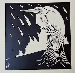 Jan Schonk - Houtsnede "Reiger" 1925 verkauft für € 45!