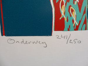 Diana van Hal - gesigneerde linosnede , Titel, "Onderweg". kopen? Bied vanaf 35!