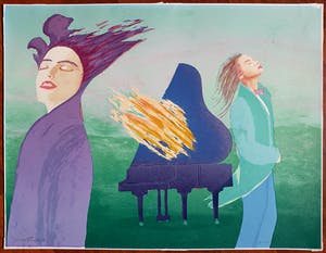 Jurjen Fontein - Trippende figuren voor brandende piano, zeefdruk kopen? Bied vanaf 30!