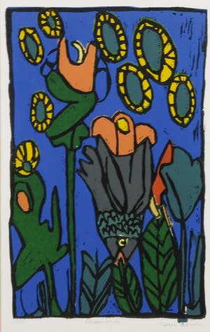 Derk Wessels - Linosnede, Gruppenstruik - Ingelijst kopen? Bied vanaf 10!