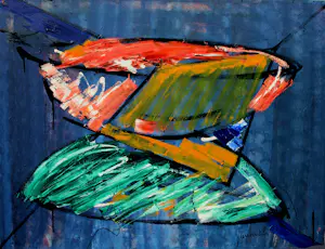 Buy Fien Huth - Olieverf op doek: Abstracte compositie - 1990? Bid from 399!