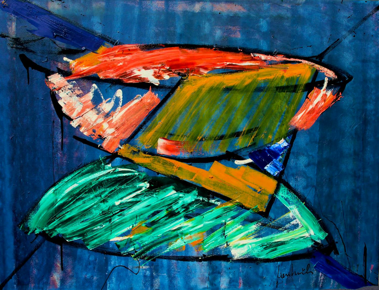 Fien Huth - Olieverf op doek: Abstracte compositie - 1990 kopen? Bied vanaf 399!