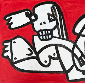 Gundi Falk - Kubistische Umarmung auf rotem Hintergrund kopen? Bied vanaf 280!