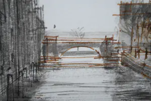 Otto Dicke - Dordrecht, Voorstraatshaven met Grote kerk - klasse tekening [1981] kopen? Bied vanaf 135!