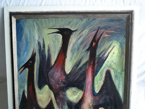 Buy Klaas Pijlman - Olieverf op board , “Vogels” - ingelijst – 1961? Bid from 50!