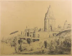 Marius Bauer - Droge naald, Oosterse voorstelling aan rivieroever - Ingelijst kopen? Bied vanaf 300!