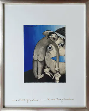 Ans Wortel - Ingelijste gouache met inkt: 'Over ethiek gesproken….' kopen? Bied vanaf 235!