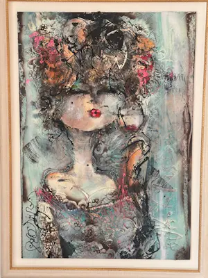 Guy Olivier - Portret vrouw afgebeeld in famboyante bourgondische stijl kopen? Bied vanaf 500!