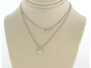 Acheter14k wit gouden collier met solitair hanger met diamant 0.09 ct - 45 cm? Enchérissez de 185!
