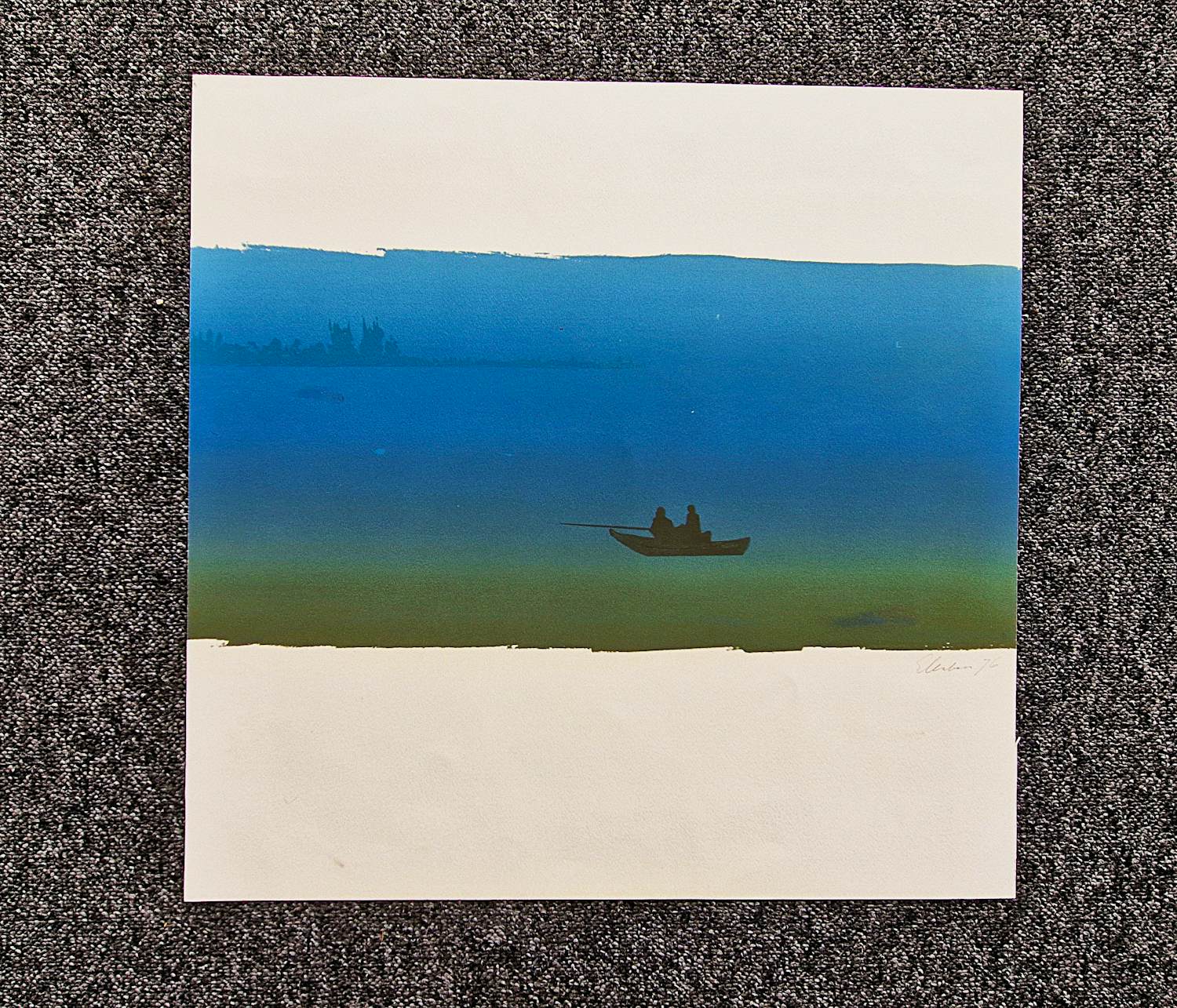 Wally Elenbaas - Dubbele kleuren lithografie "Nachtvissers & Vogels in boom" zeer kleine oplage! verkocht voor € 57!