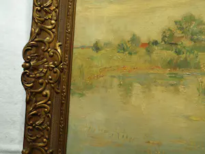 Albert Mulder - Olieverf op doek, Landschap aan het water – Lijst, 60 x 70 cm. kopen? Bied vanaf 20!