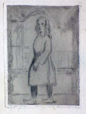 Gerard Sluijter - Meisje op klompen - Droge Naald ets verkocht voor € 35!