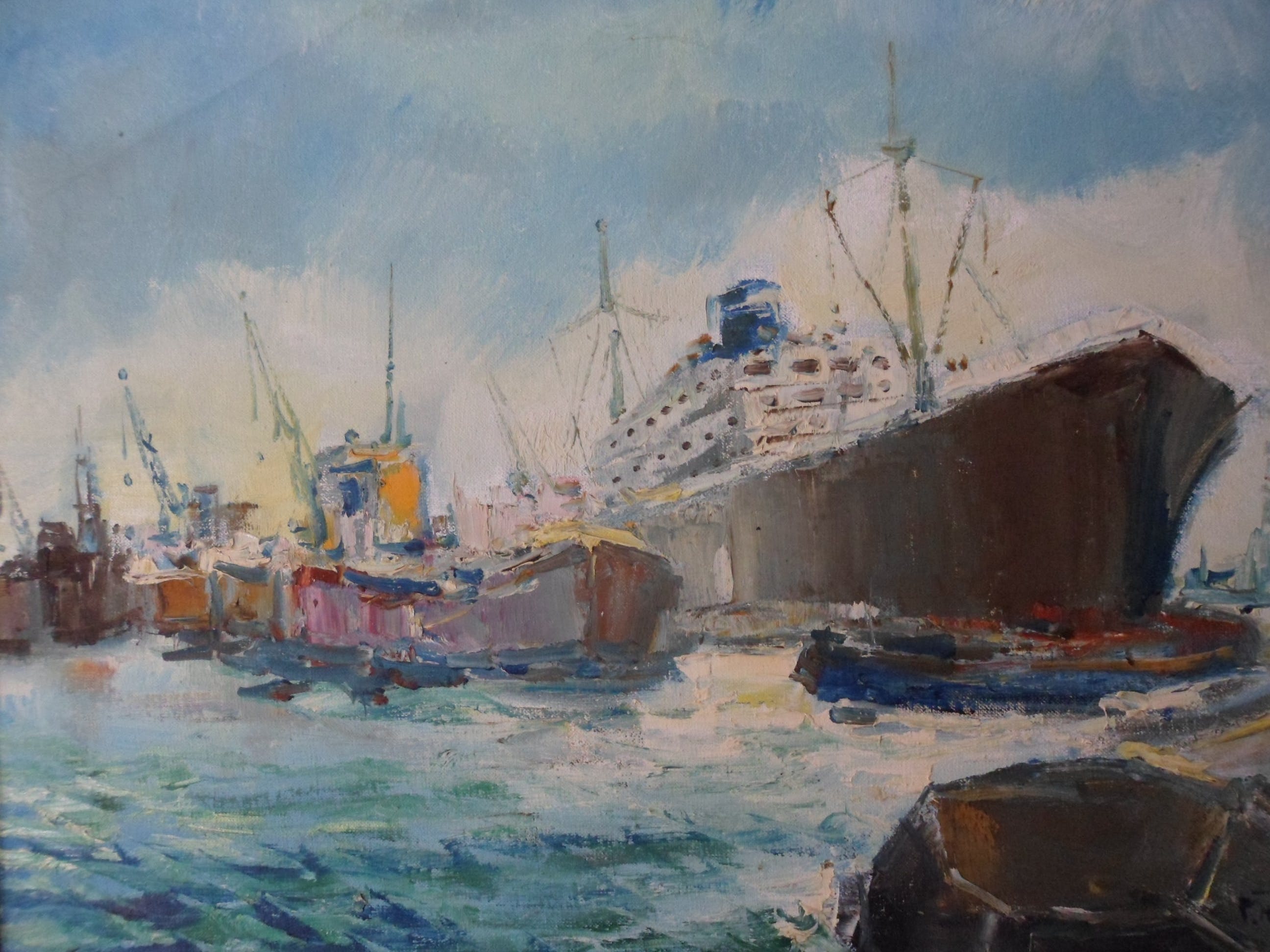 Bob Immink - Petrus Theodorus (Bob) Immink (1930-1989), olieverf op doek. Havengezicht kopen? Bied vanaf 200!