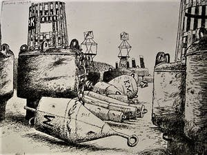 Herman Berserik - Karakteristiek Grafiek - droge naald Ets / proefdruk - "Boeien" passe partout kopen? Bied vanaf 30!