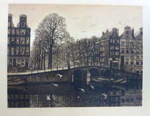 Frans Everbag - Amsterdams stadsgezicht: De Leidschegracht. verkocht voor € 70!