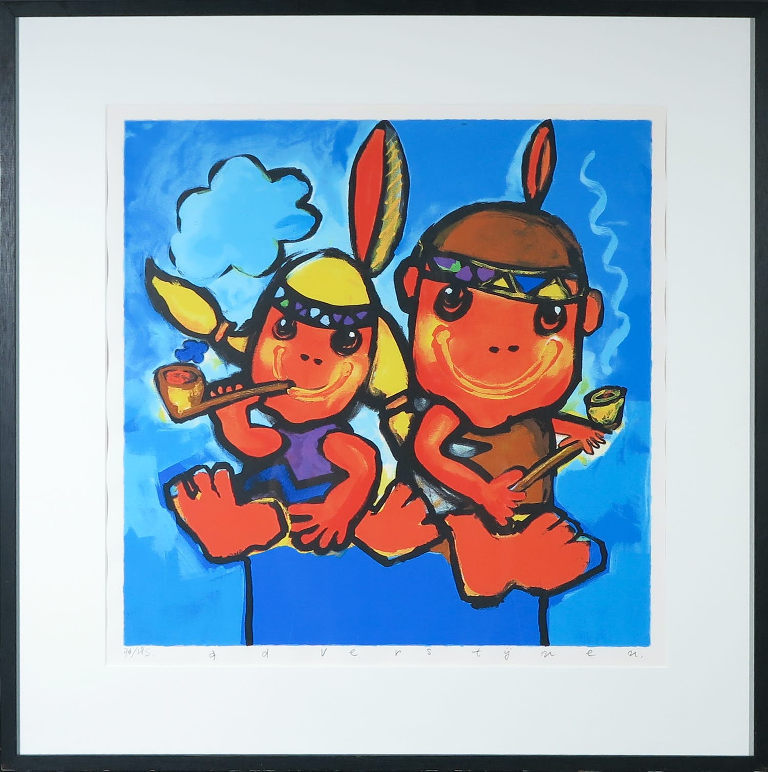 Ad Verstijnen - Zeefdruk, Indianen - Ingelijst verkocht voor € 50!