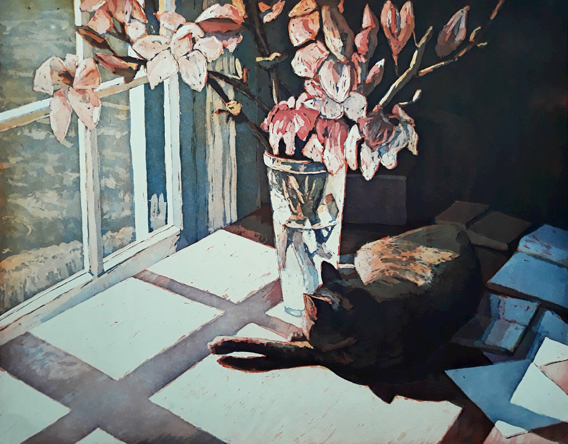 Marcel Schellekens - Zonnepoes, aquatint ets (groot!) verkocht voor € 200!