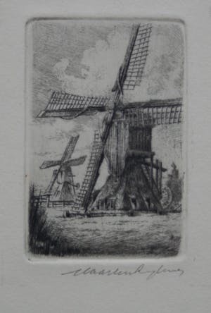 Maarten Langbroek - 2 miniatuur etsen in passe partout - gesigneerd kopen? Bied vanaf 1!