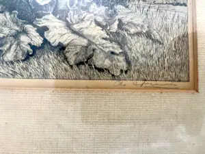 Adrianus Johannes Grootens - Wilg bij boerderij - Lithografie, Ingelijst kopen? Bied vanaf 40!