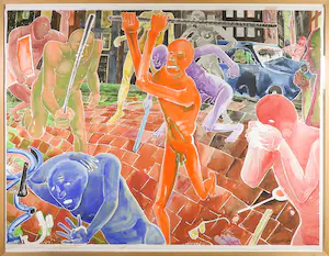 Henri de Haas - Kapitaal drieluik in aquarel, De straat - Ingelijst kopen? Bied vanaf 450!