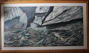 Mike Werkhoven - Grote ingelijste houtsnede "Kustlijn 8" kopen? Bied vanaf 1!