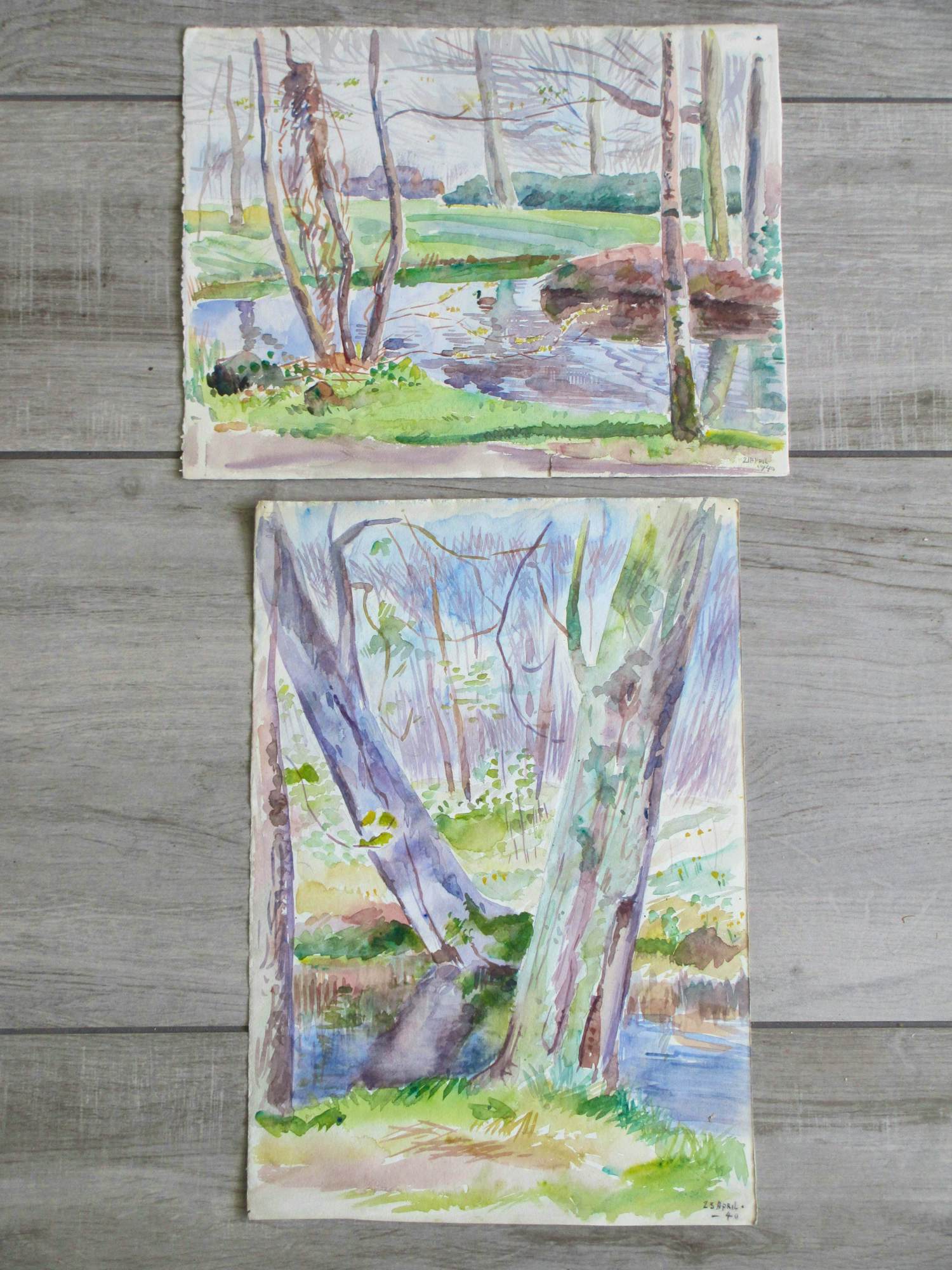 Han Krug - Landschappen bij een beek - Aquarel kopen? Bied vanaf 50!
