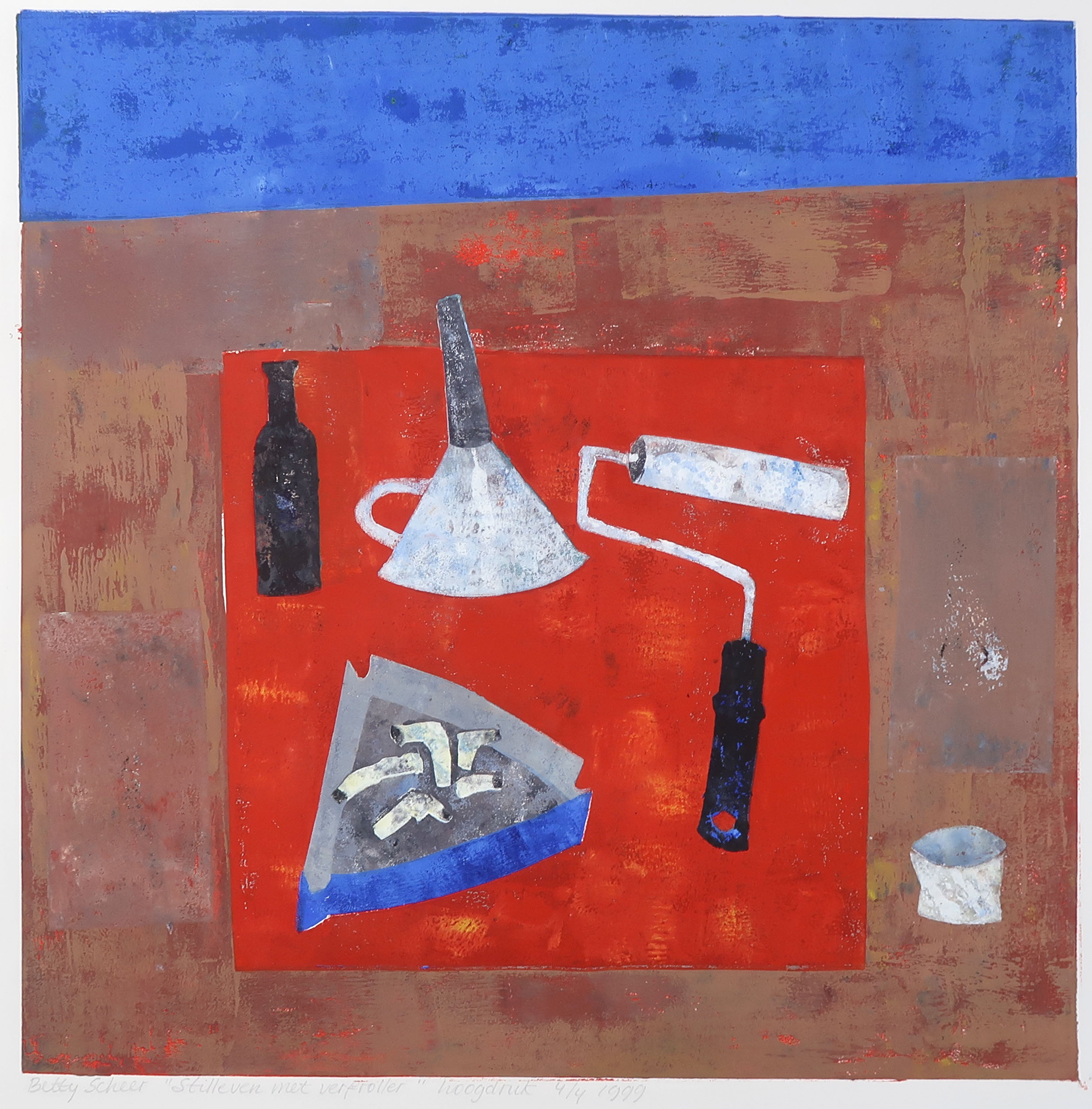 Betty Scheer - Linosnede, Stilleven met verfroller kopen? Bied vanaf 20!