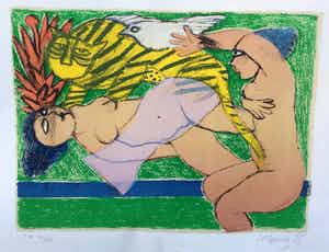 Corneille - C4767-8, Twee vrouwen met dieren, 1985 verkocht voor € 250!