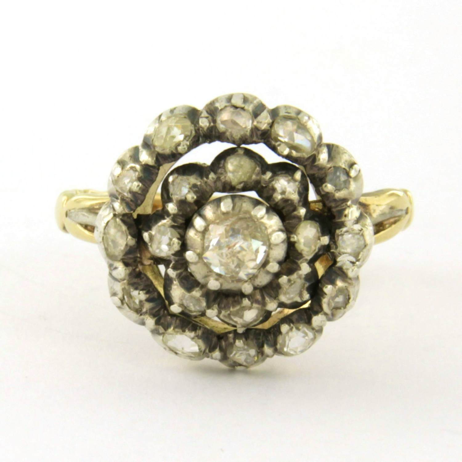 14k goud met zilver ring met roos geslepen diamant tot. 0.25ct – G/H - SI kopen? Bied vanaf 410!