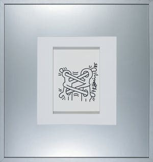 Keith Haring - Tekening in viltstift, Zonder titel - Ingelijst kopen? Bied vanaf 3500!