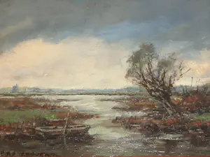 Hendrik Cornelis Kranenburg - Olieverf - Landschap met watertje en bootje kopen? Bied vanaf 65!
