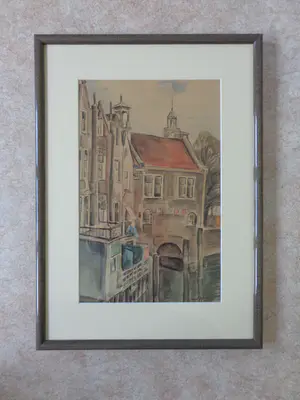 Gerrit van IJperen - HOLLANDS STADSZICHT / ORIGINEEL WERK / 65x47cm / KADER / SIG kopen? Bied vanaf 45!