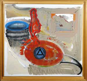 Jan Martens - Acryl- en waterverf op doek, Zonder titel - Ingelijst (Groot) verkocht voor € 1!