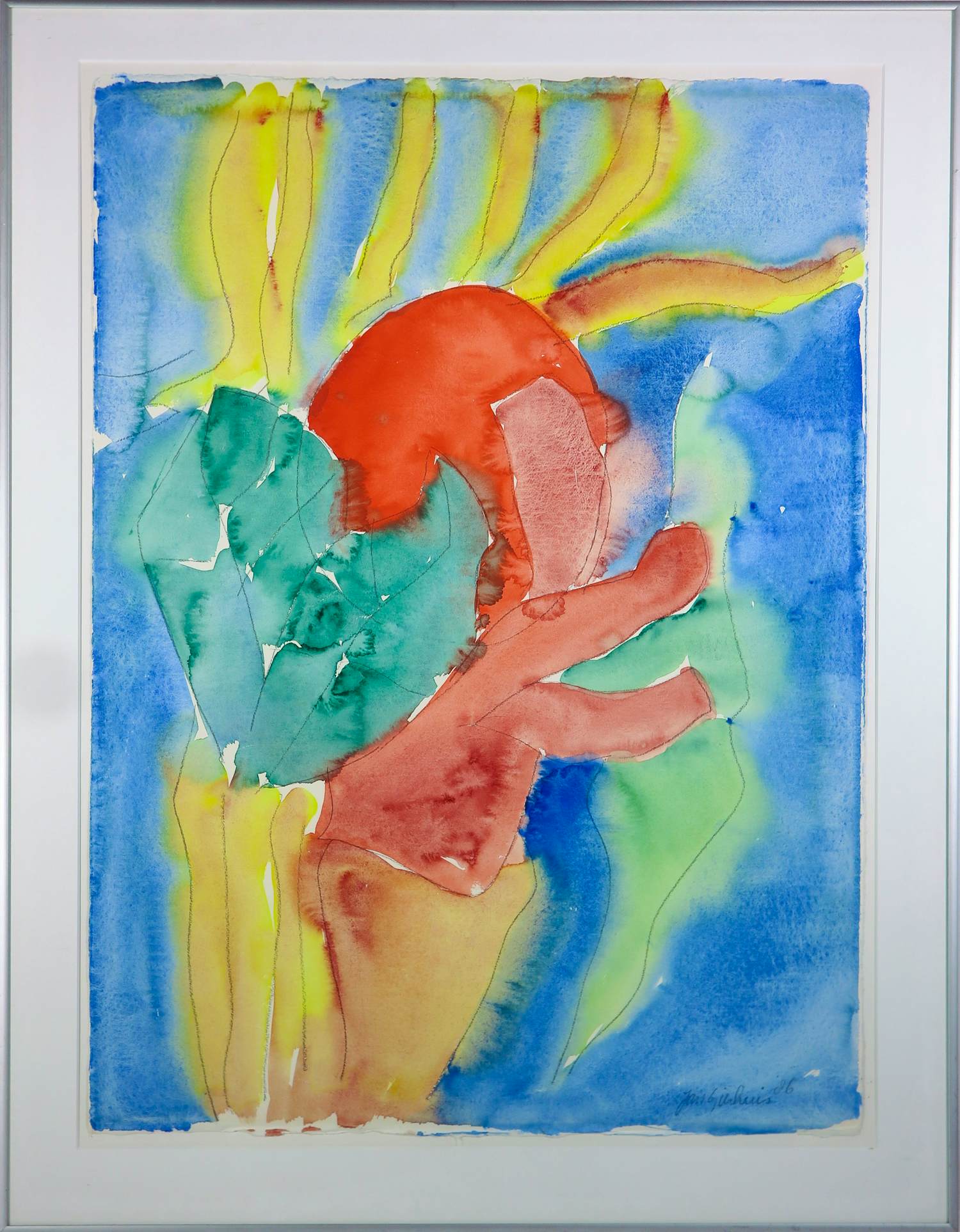 Jan Sierhuis - Aquarel op papier, Avondrood - Ingelijst kopen? Bied vanaf 200!