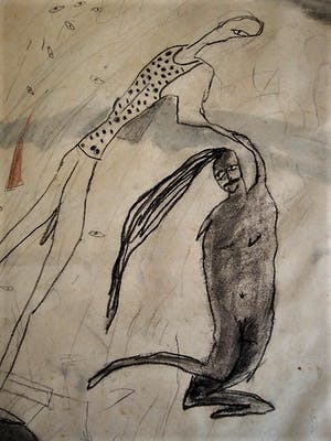 Margot de Jager - werk uit 1984 - Expressionistische gemengde techniek "Tiger Man" gesigneerd kopen? Bied vanaf 30!