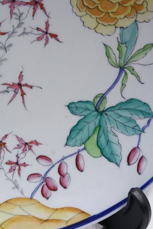 Niet of onleesbaar gesigneerd - Prachtige Orginele Porseleinen Kakimon Schotel Bloemen op Rots Partij en Insekt kopen? Bied vanaf 1!