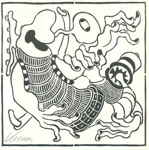 Hans Krenn - Handgesigneerde houtsnede: Abstracte Compositie kopen? Bied vanaf 19!