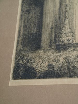 Walter Vaes - Ets , “Kerkinterieur”, Veere, Zeeland? – gesigneerd & ingelijst – ca 1915 kopen? Bied vanaf 10!