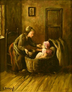 Leendert Verburgh - (1924) - Larense School - "Moeder en Kind " - Olieverf/Paneel - Sign. Lo. kopen? Bied vanaf 120!