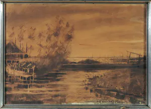 Albertus Gerhard Hulshoff Pol - Houtskool op papier, Hollands landschap - Ingelijst kopen? Bied vanaf 1!