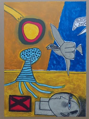 Corneille - KLEURRIJKE SCENE / KLEURLITHO / 70x50cm / SIG / 2001 kopen? Bied vanaf 165!