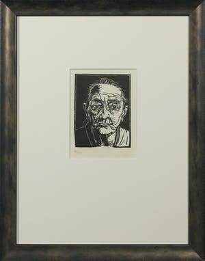 Dick Ket - Linoleumsnede, Portret van grootmoeder (en face) - Ingelijst kopen? Bied vanaf 35!