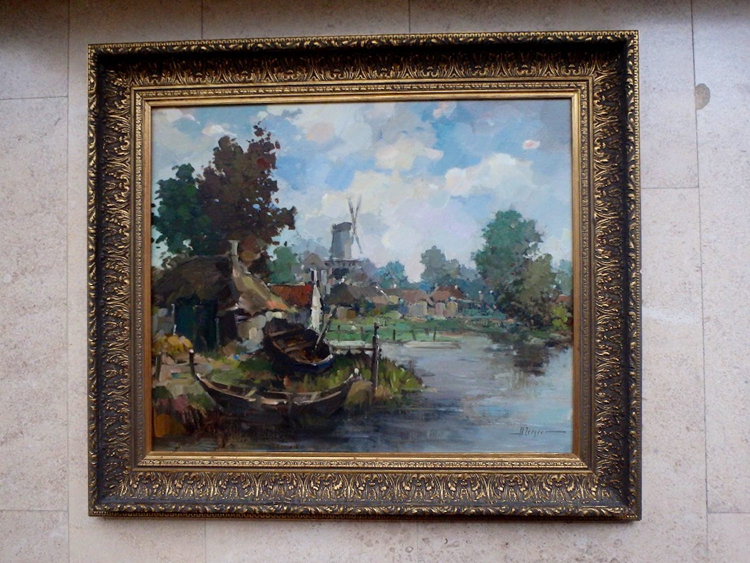 Harry Zeegers - Poldergezicht met bootjes en Molen - Harry Zeegers verkocht voor € 95!