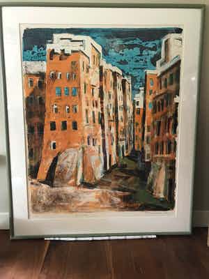 Jeroen Hermkens - litho Jemen, Shibam III (ingelijst en ZEER GROOT) verkocht voor € 250!