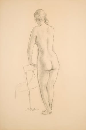 Jan Sluijters (jr.) - Potloodtekening, Staand naakt bij een stoel kopen? Bied vanaf 100!