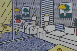 Roy Lichtenstein - WALLPAPER WITH BLUE FLOOR / KUNSTDRUK / 42x52cm / KADER / STYRIA STUDIO verkauft für € 45!