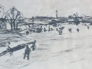 Antoon Derkzen van Angeren - Schaatsers op de uiterwaarden - Ets kopen? Bied vanaf 48!